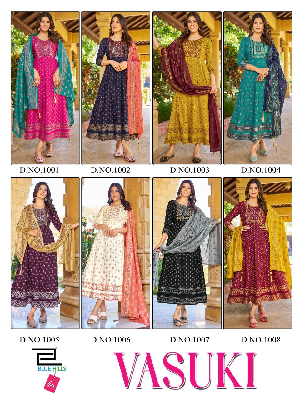 Vasuki By Blue Hills Rayon Foil Print Anarkali Kurti With Dupatta Wholesale Suppliers In Mumbai